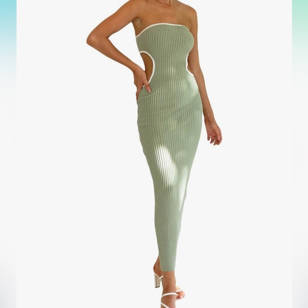 Ribbed Knit Strapless Midi Dress